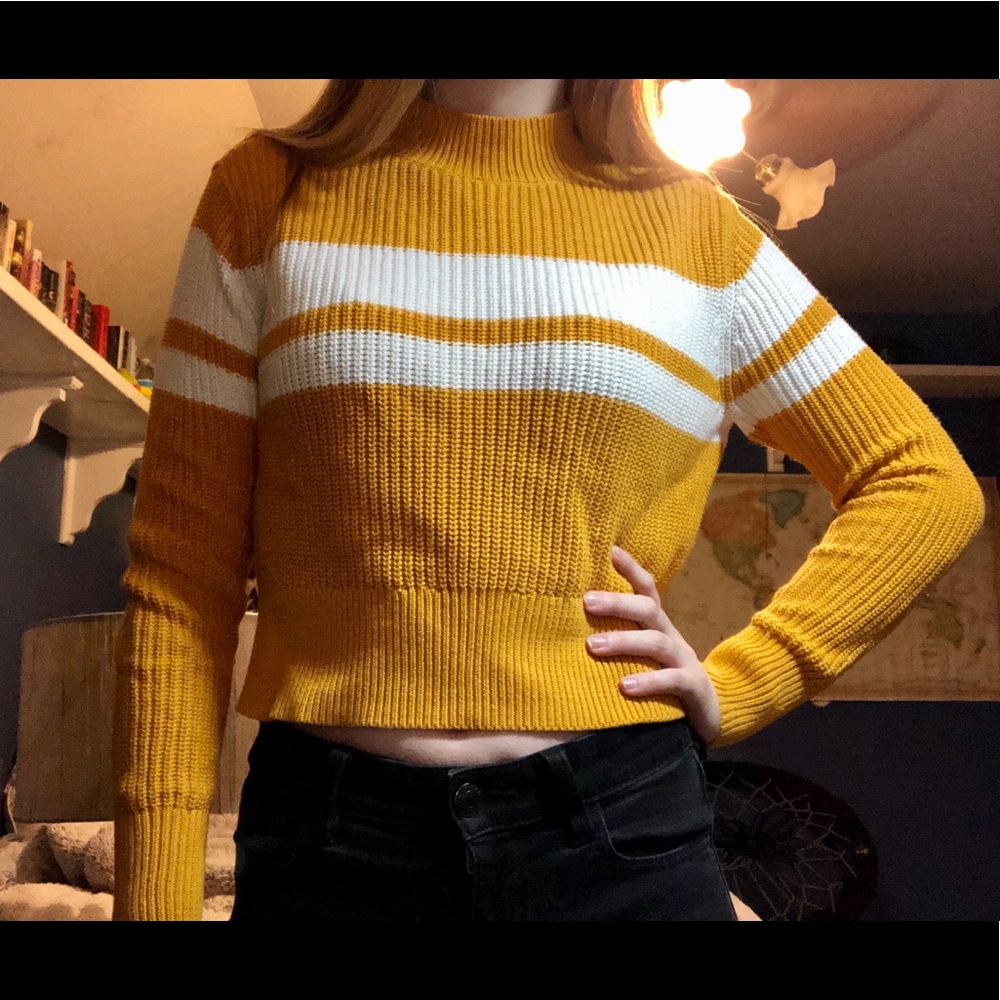 Yellow Mock-neck Cropped Sweater